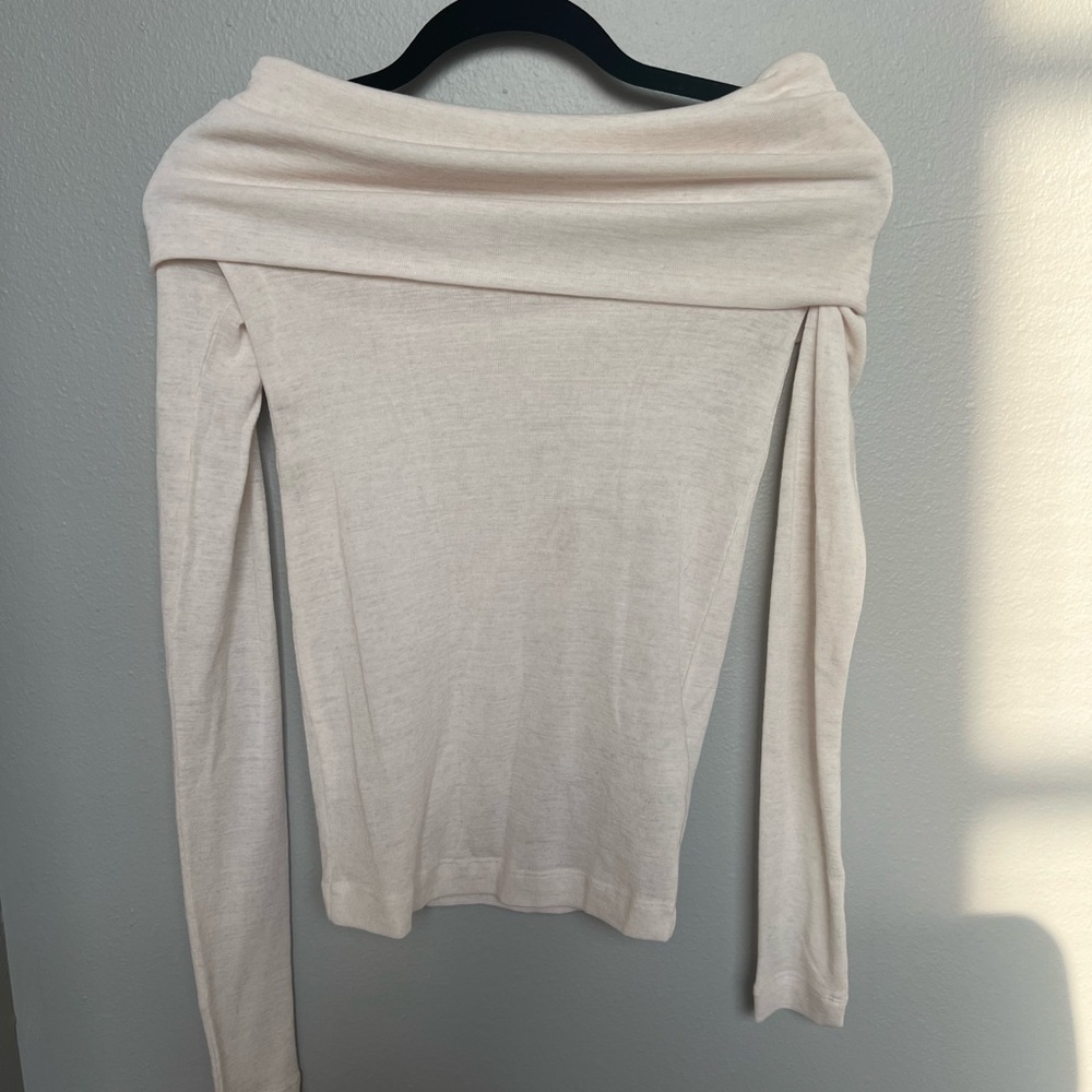 Off-Shoulder Cream Long Sleeve Top